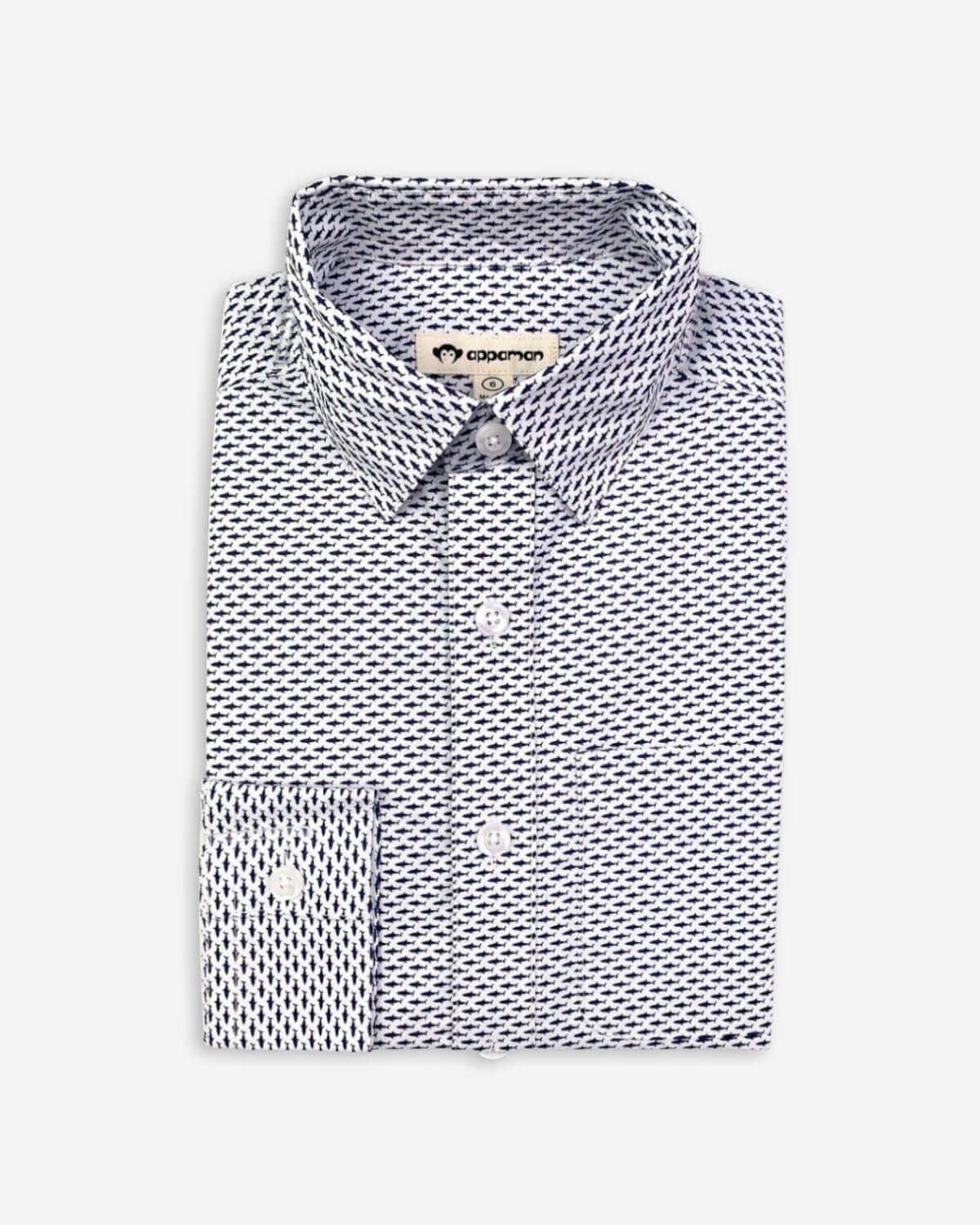 Stylish navy shark print shirt for kids, perfect for back to school! High-quality and durable boys and girls clothes.