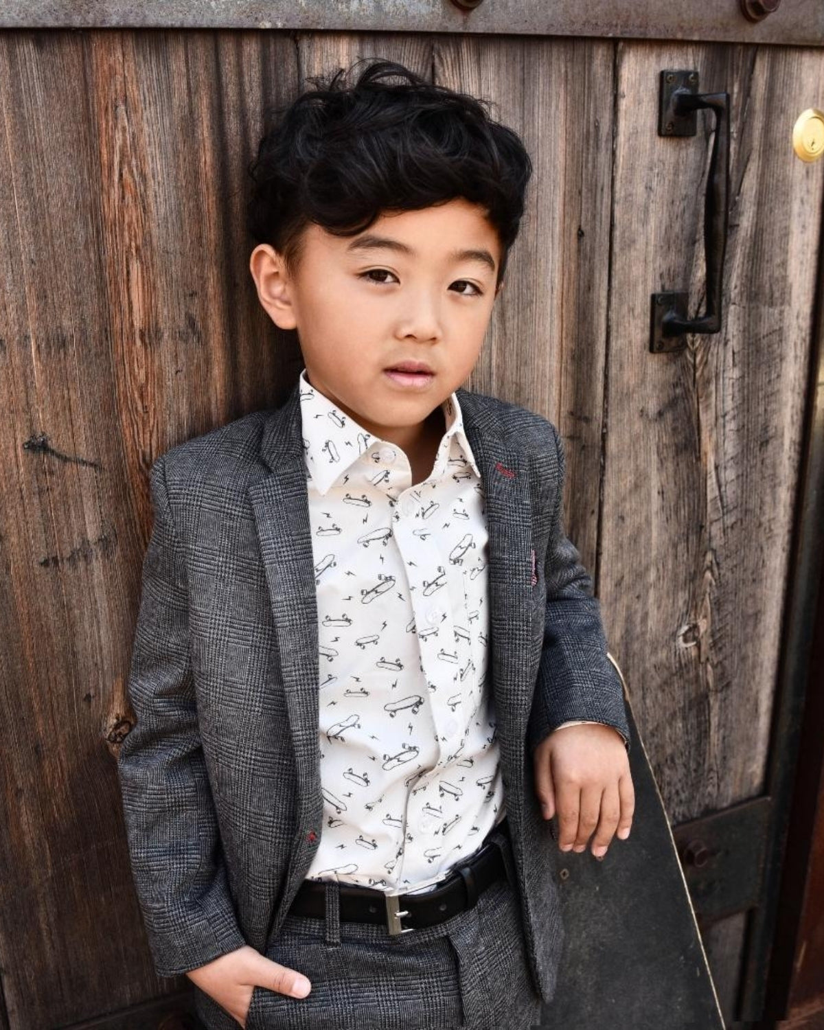 Stylish boy rocking a Skater Vibes Standard Shirt, ready for school and play in high quality kids clothes.