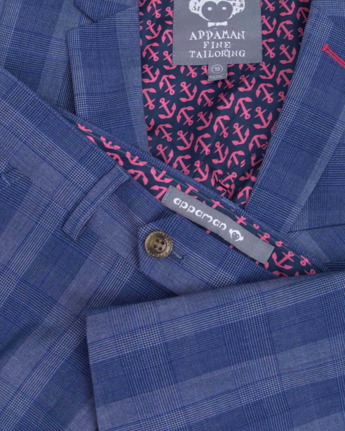 Stylish indigo plaid suit detail with playful lining—perfect kids clothes for dapper moments and back to school!