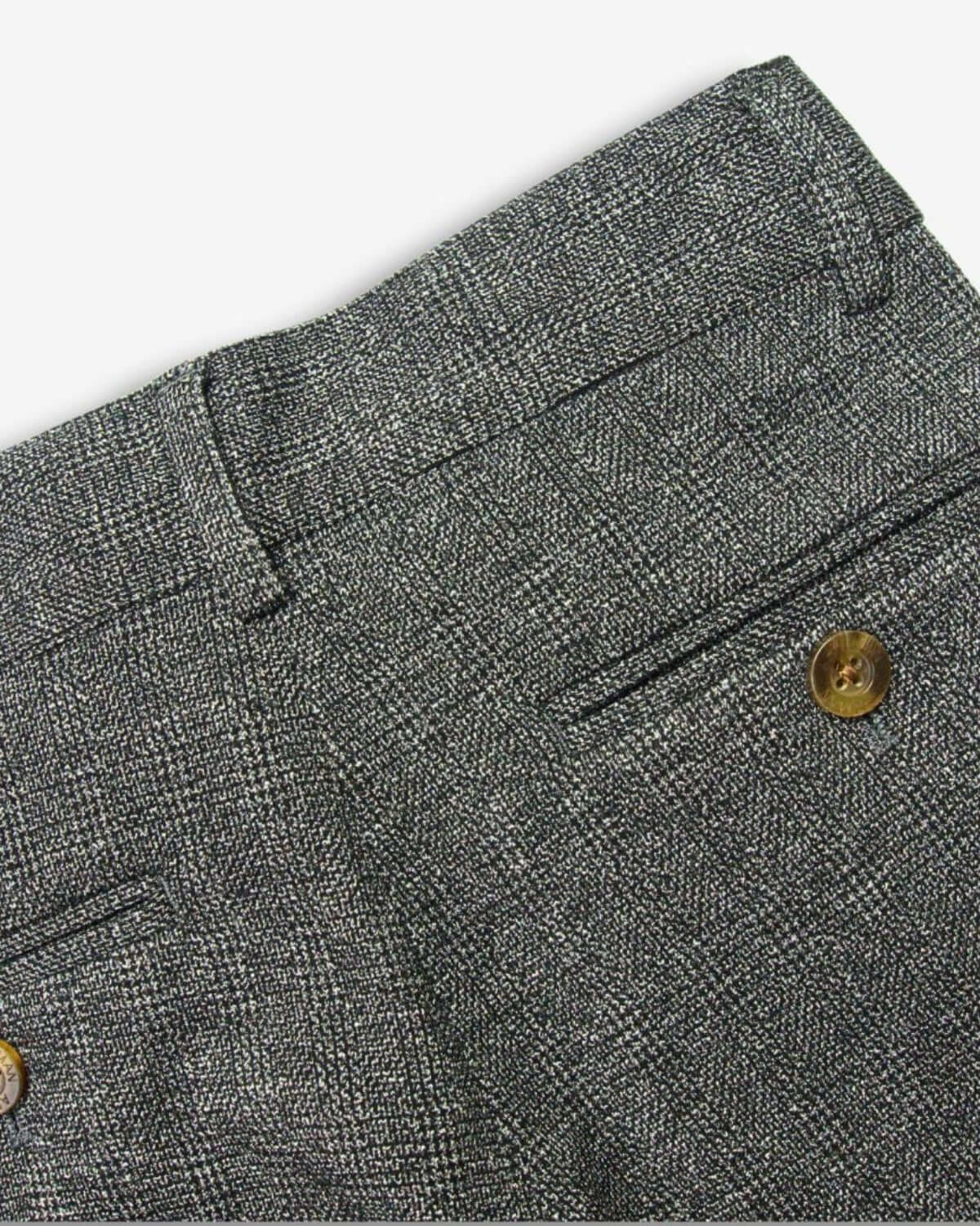 Stylish close-up of the Noir Micro Plaid Mod Suit pants, showcasing durable fabric and chic design for kids.
