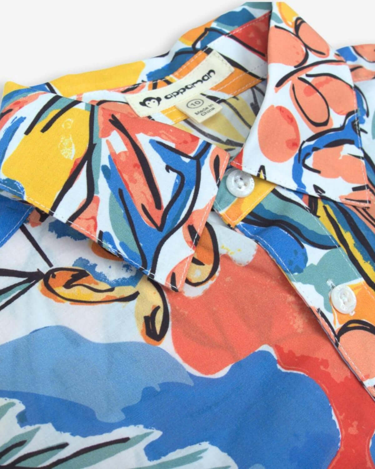 Stylish Artist Flora Day Party Shirt collar showcasing vibrant colors, perfect for kids' fashion adventures!