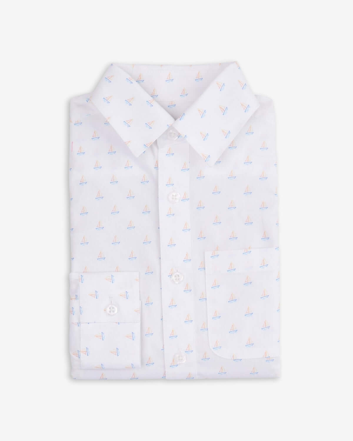 Morning Sail Standard Button Down shirt with a sailboat pattern, featuring a classic collar and button-down design.
