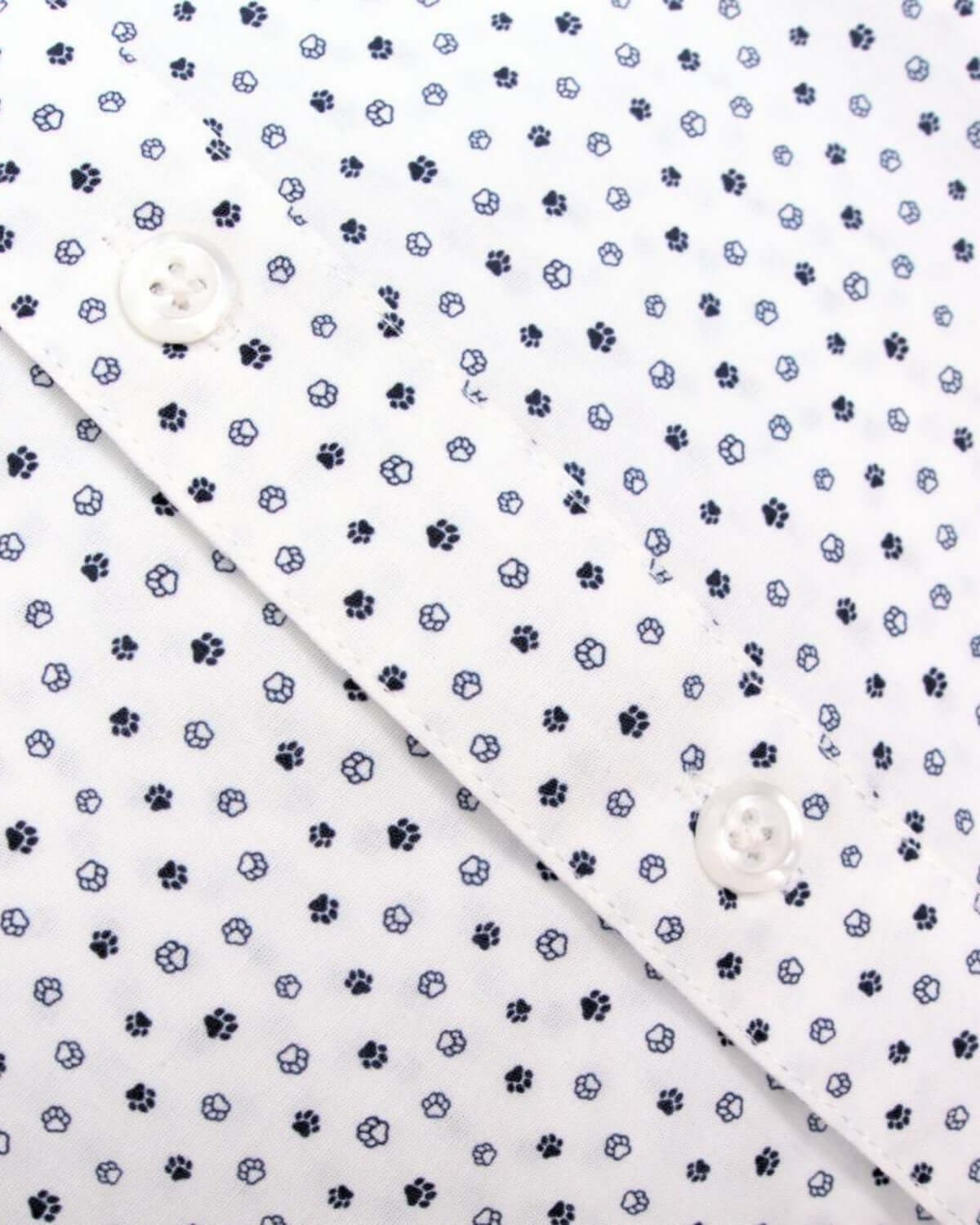 Close-up of Paw Prints Standard Shirt showcasing playful paw print pattern, perfect for stylish kids' back-to-school outfits.