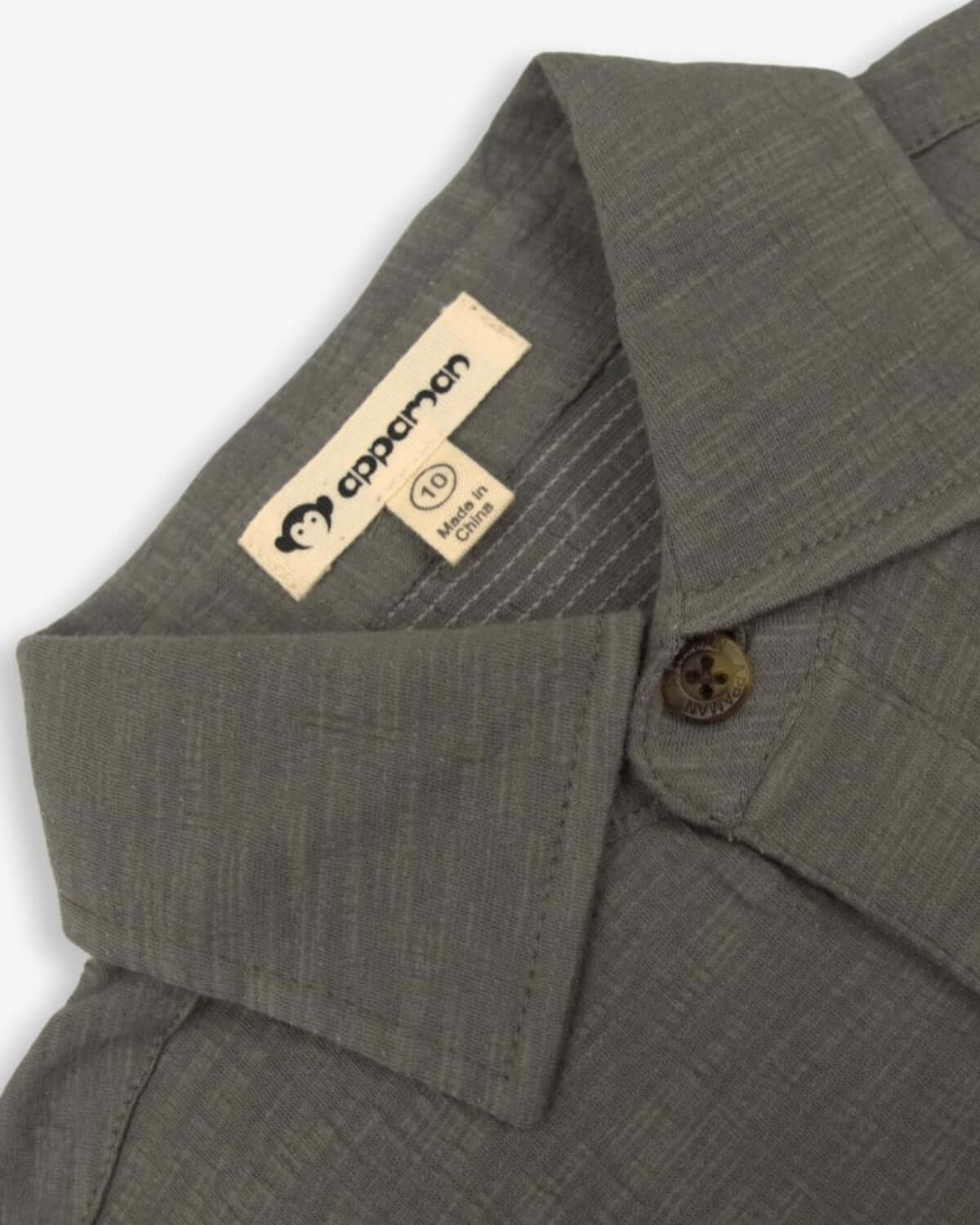Sage Beach Shirt detail showing soft fabric, stylish collar, and Appaman label—the ultimate kids' summer staple!