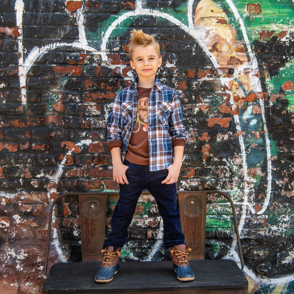 Appaman Best Quality Kids Clothing Flannel Shirt | Navy/Brown Plaid