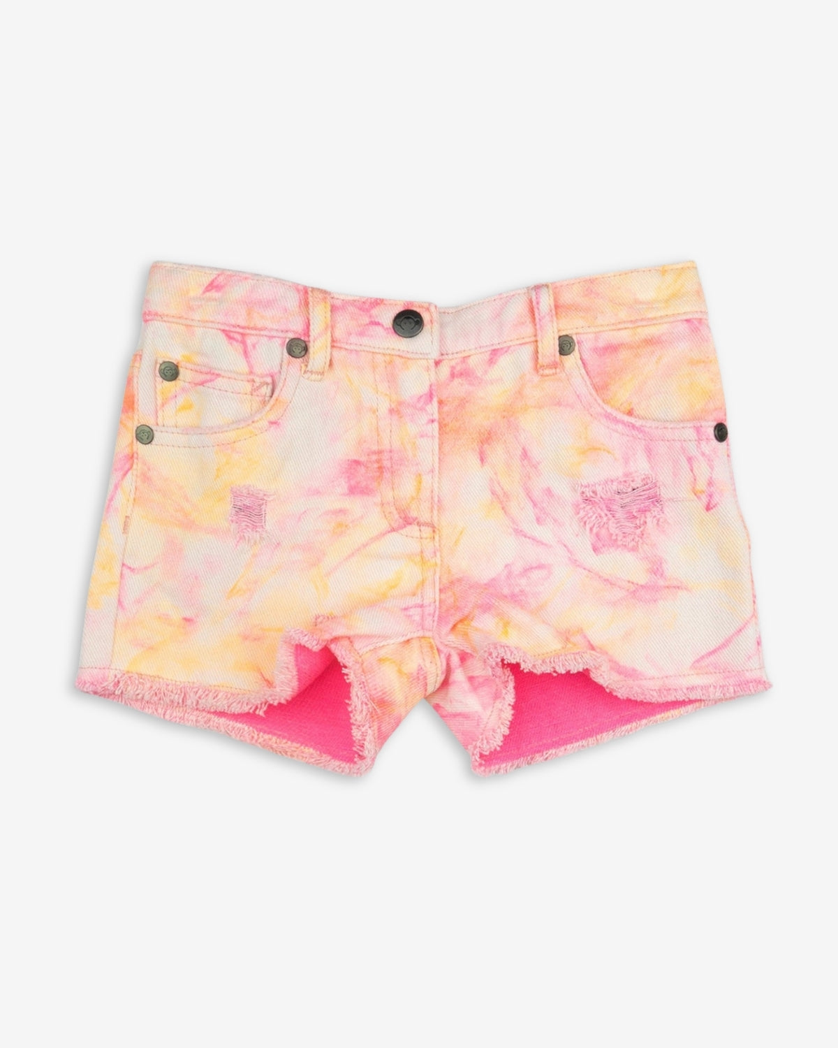 Vibrant neon Rhodes shorts with chic rips, blending stylish comfort for kids—ideal for back-to-school fun!