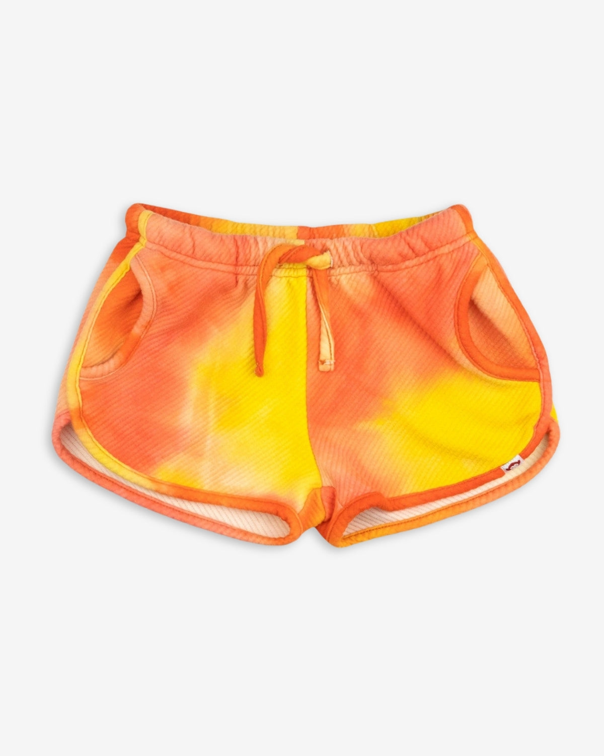 Sunray Sierra Shorts in vibrant orange and yellow, perfect for stylish summer adventures and back-to-school fun!