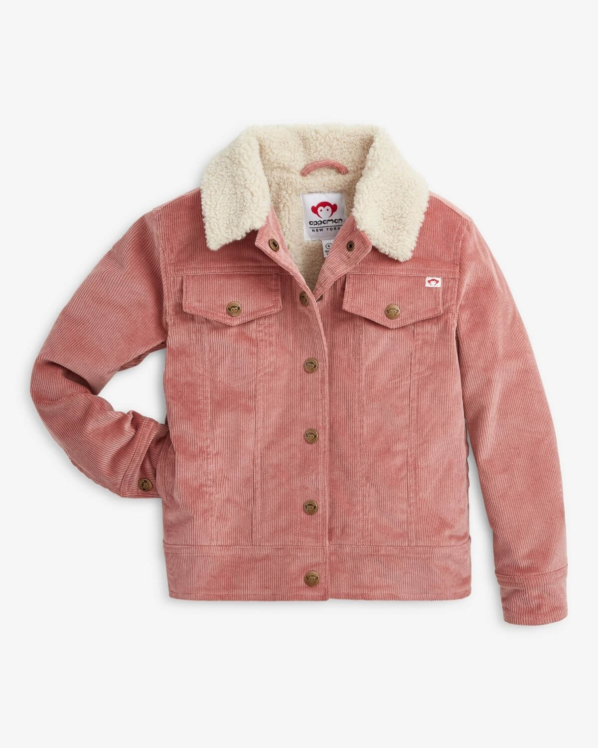 Dusty rose Barbour Cord Jacket with soft sherpa collar, perfect for stylish kids back to school outfits.