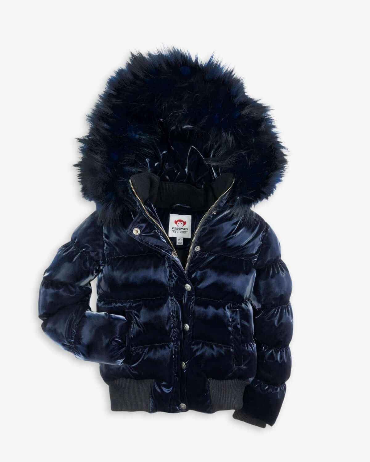 Navy Shine Kyla Puffer Coat with faux fur hood, stylish warmth for girls, perfect for back to school adventures!