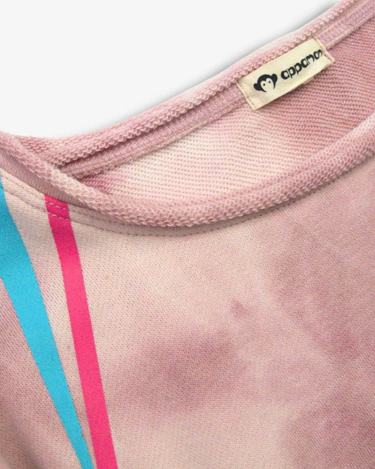 Appaman's Lightning Bolt Slouchy Sweatshirt in soft pink tie-dye, showcasing vibrant stripes for playful style! Perfect for adventurous kids.