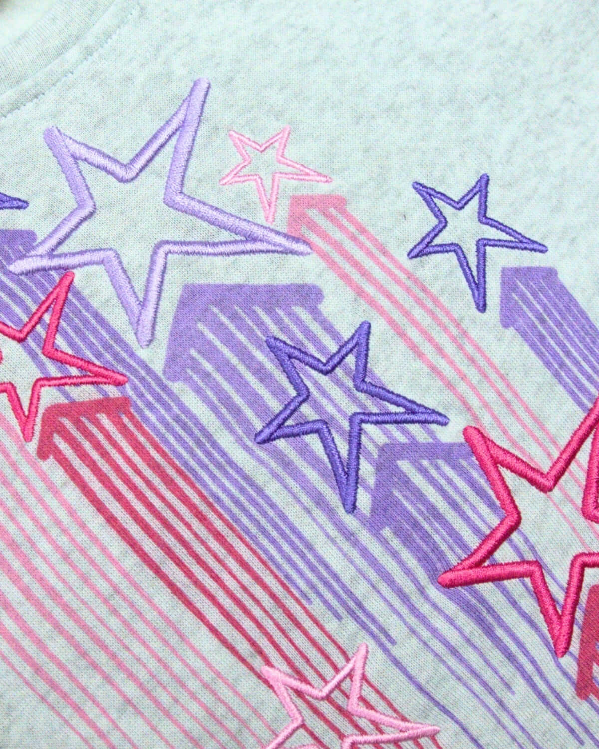 Vibrant embroidered stars adorn the soft Heather Grey Ruby sweatshirt, perfect for stylish kids on the go!