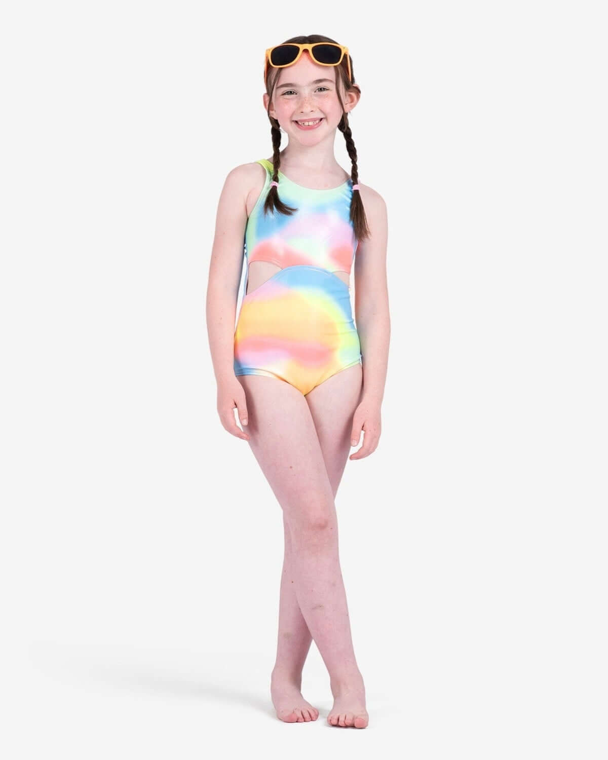 Bright and playful Multi Erika Swimsuit for girls, inspired by ocean hues and perfect for summer fun!