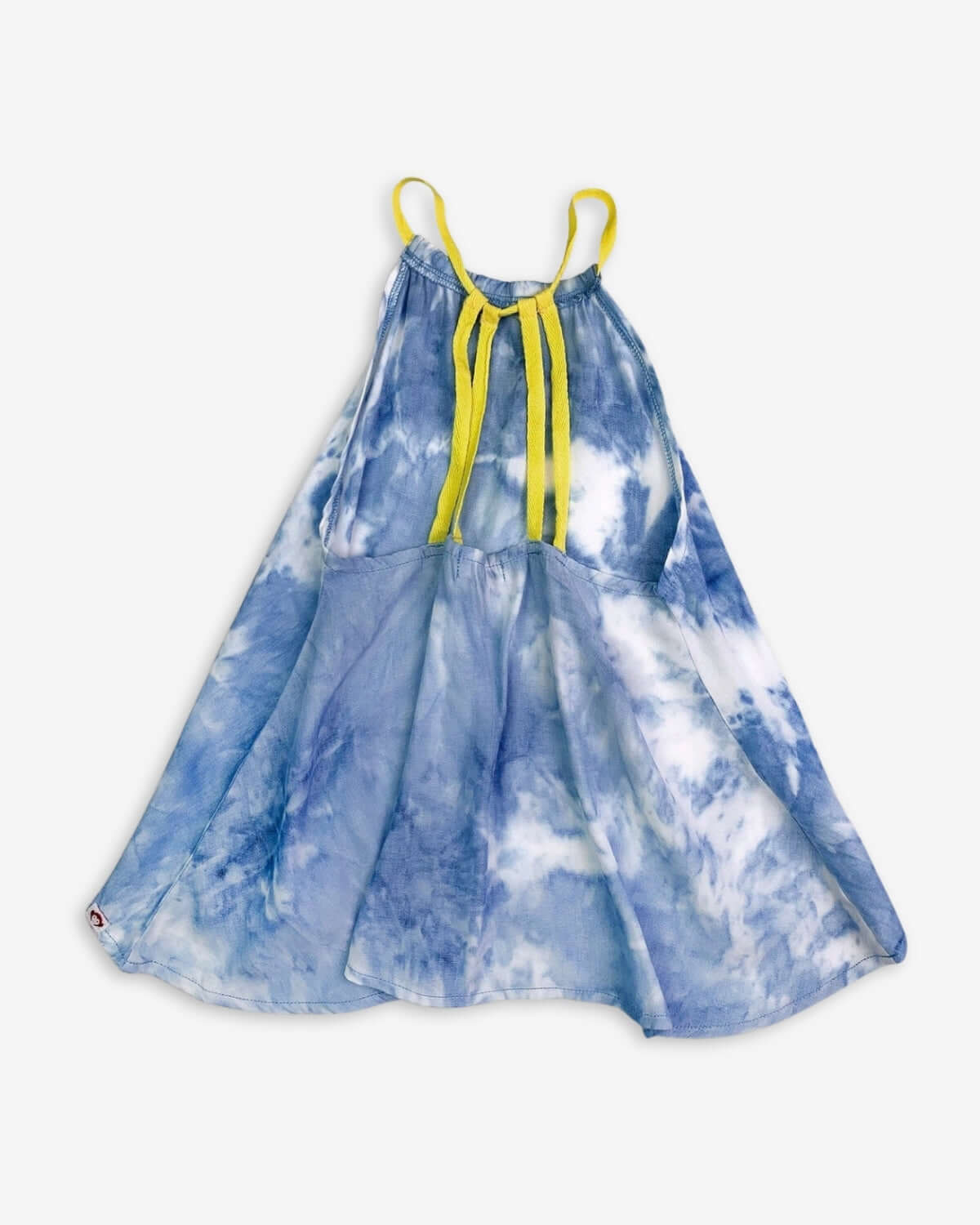 Blue Beach Sanibel Tank for kids, featuring a sky-tie dye design and bright yellow straps—perfect for beach days and pools!