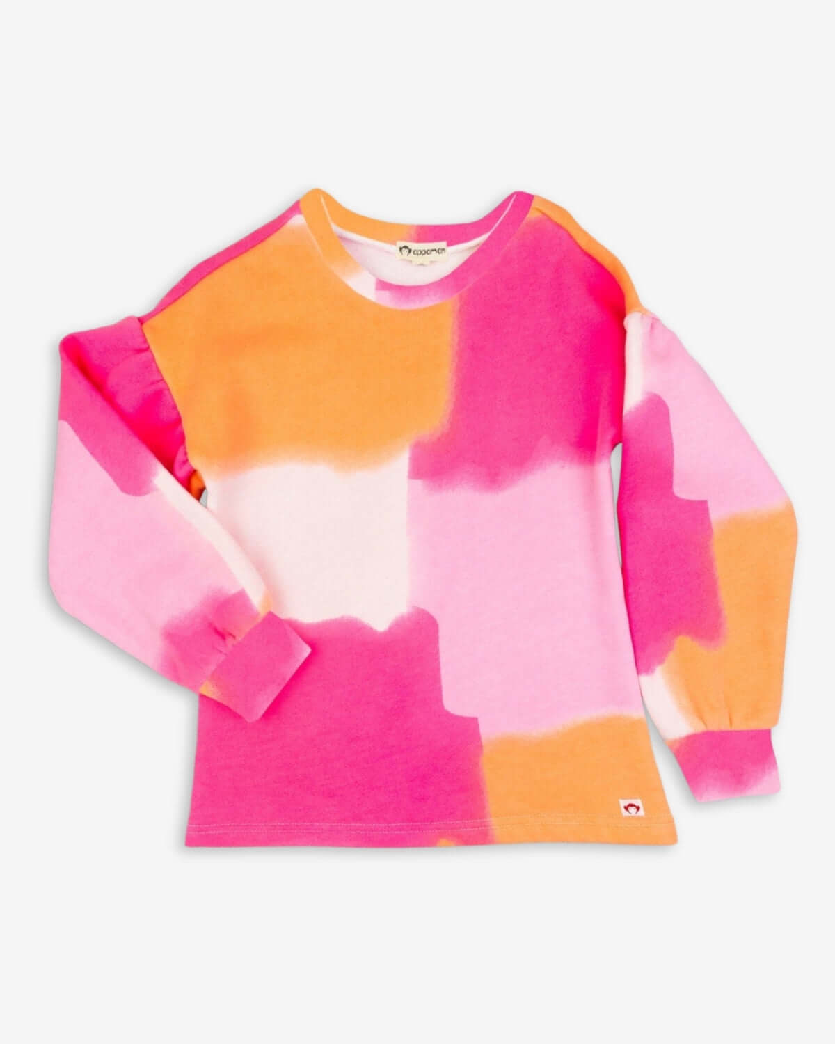Sofia Top in vibrant orange and pink color blocks—cozy, stylish kids clothes for back to school adventures!