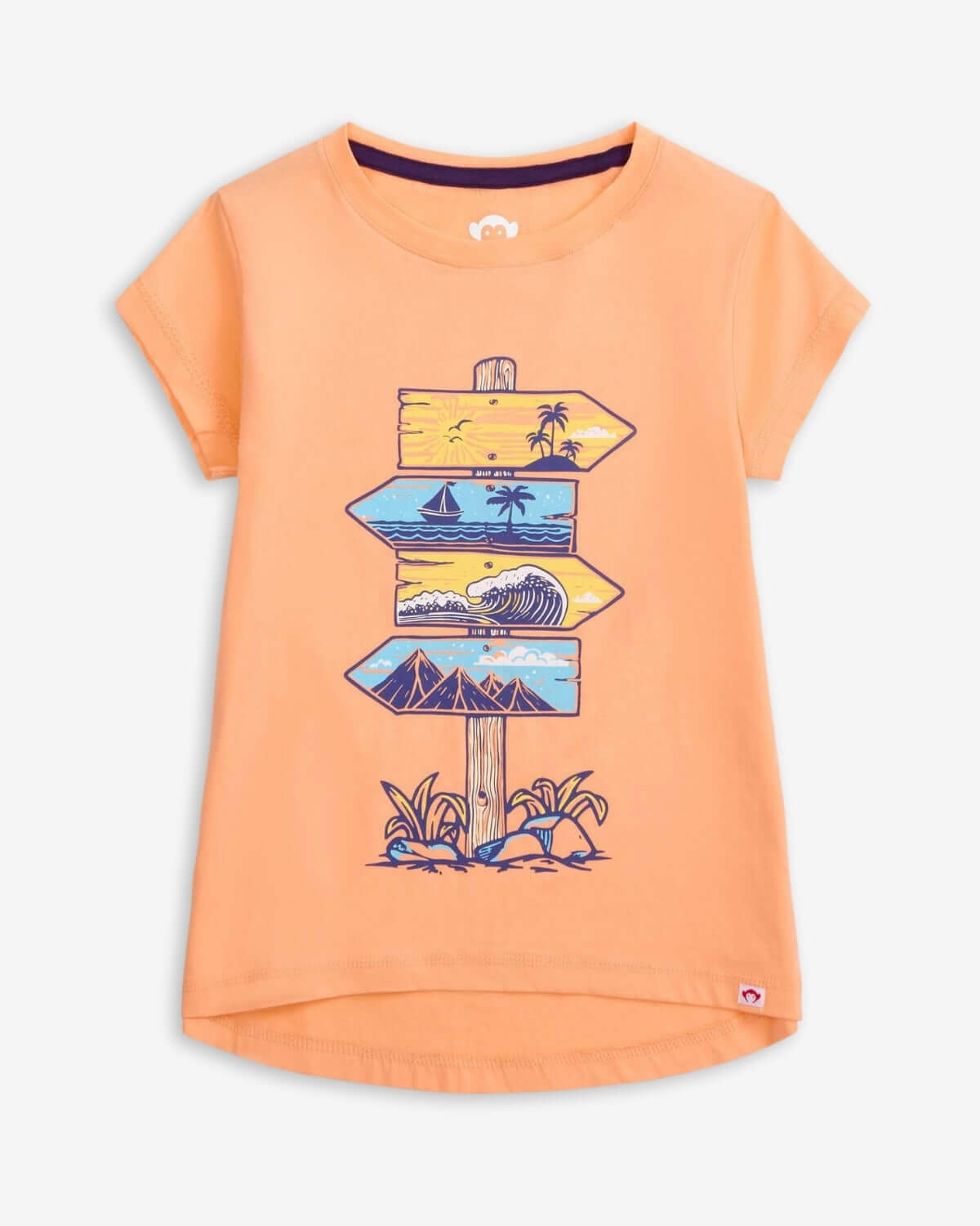 Peach Circle Tee featuring a playful travel sign graphic—perfect high-quality kids clothes for stylish adventures!