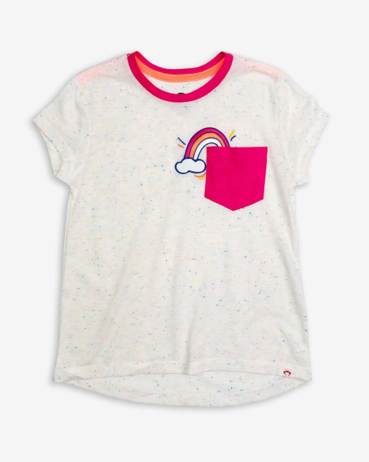 Playful rainbow pocket tee for girls, adding joy to kids clothes for back to school adventures!