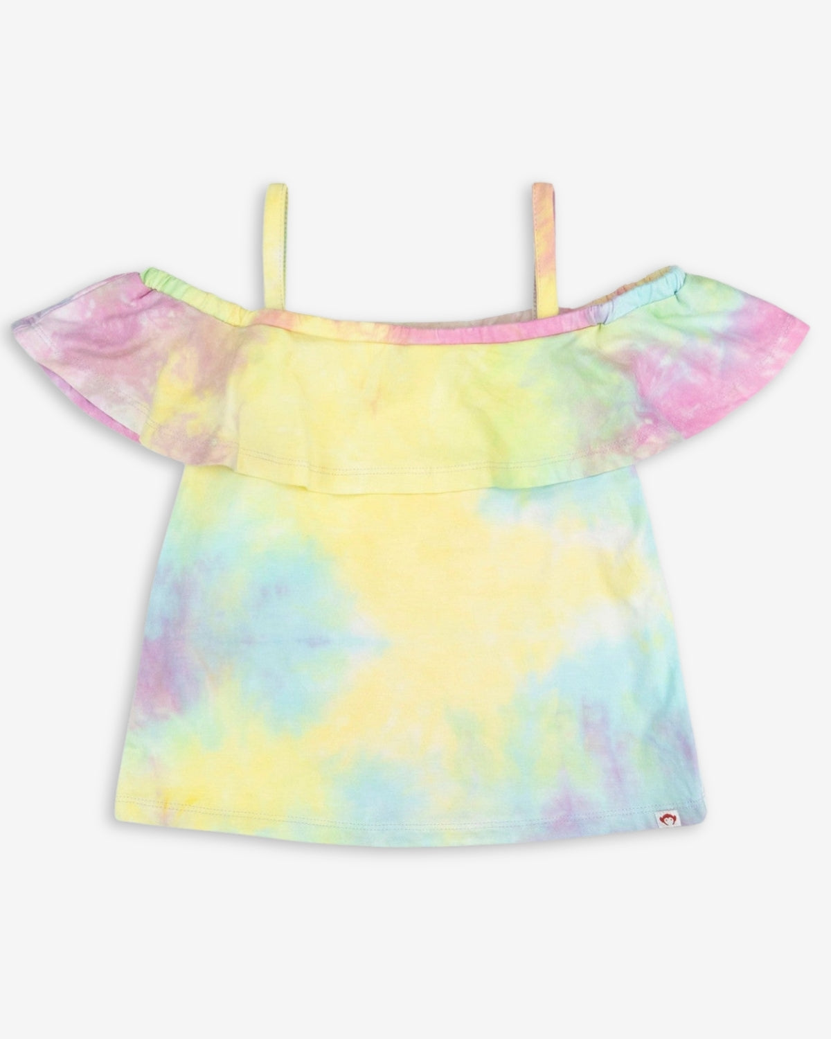 Rainbow Sherbet Avila Tank in playful tie-dye, perfect for summer fun with fluttery cap sleeves.