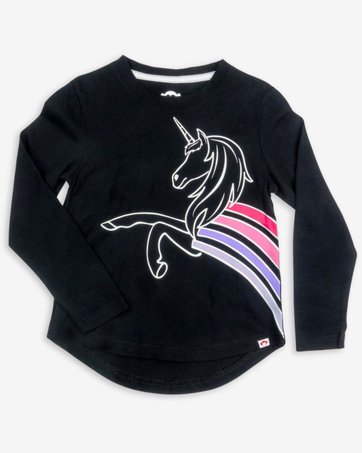 Charming black Elara tee featuring a playful unicorn graphic—ideal for kids who love magical moments!