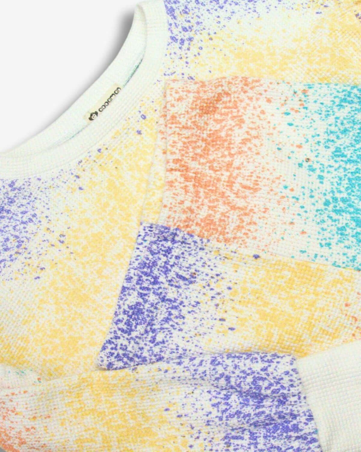 Close-up of Appaman's Splatter Print Sofia Top in playful colors—perfect for creative kids ready to stand out!