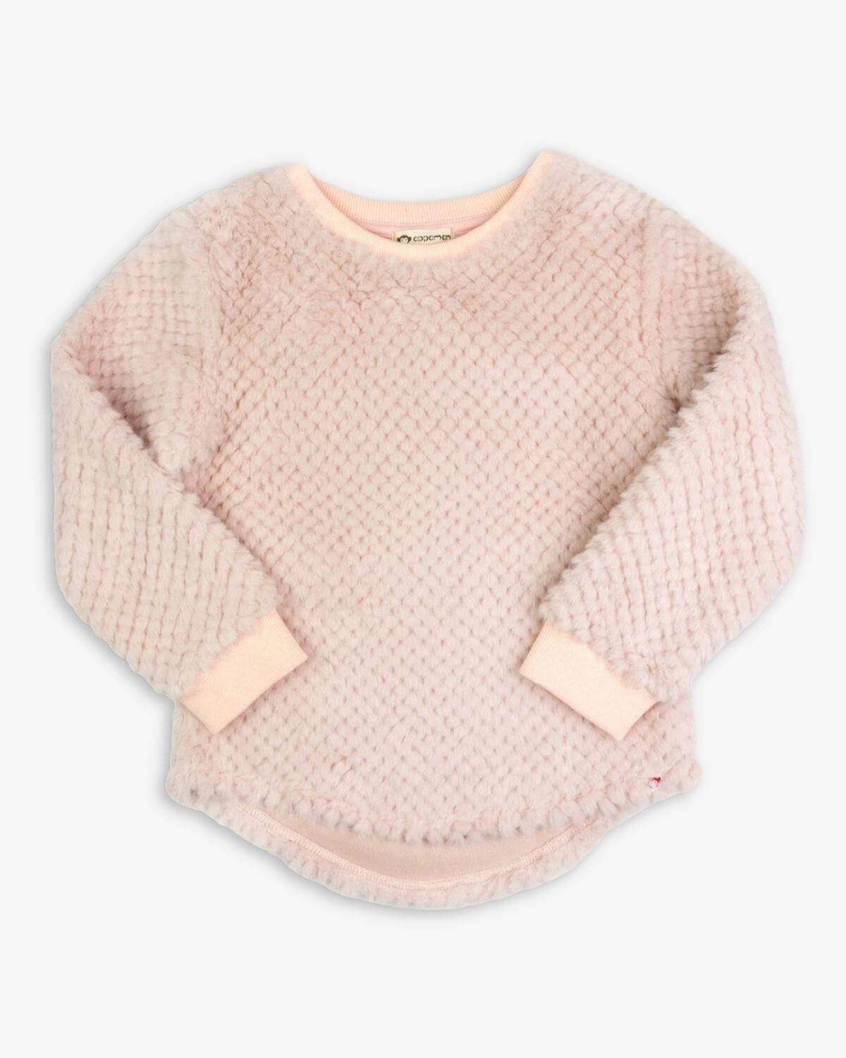 Cozy vintage pink Laurel Top with faux fur—perfect kids clothes for stylish fall adventures!