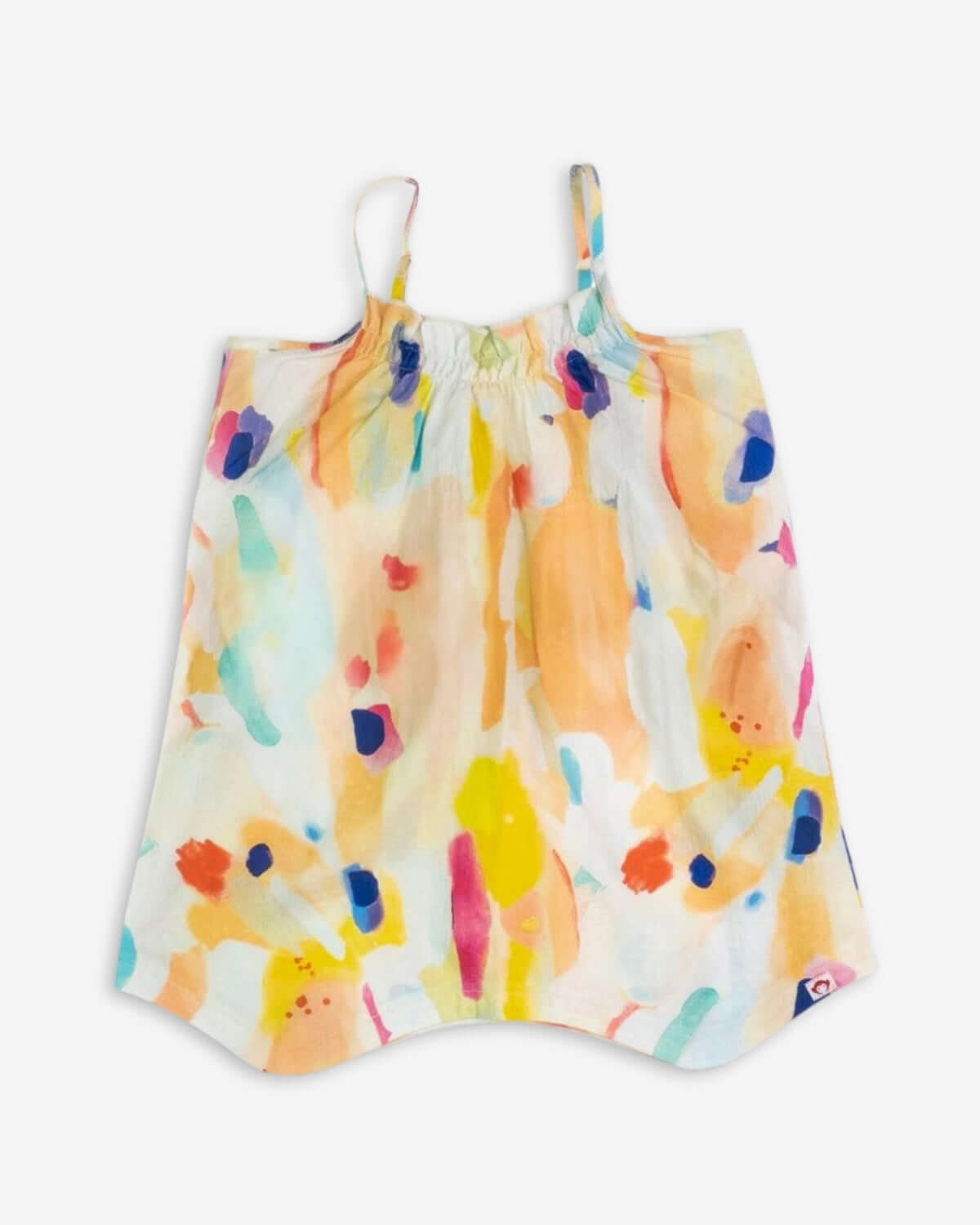 Vibrant watercolor tank top for kids with spaghetti straps—sure to brighten any summer day in style!