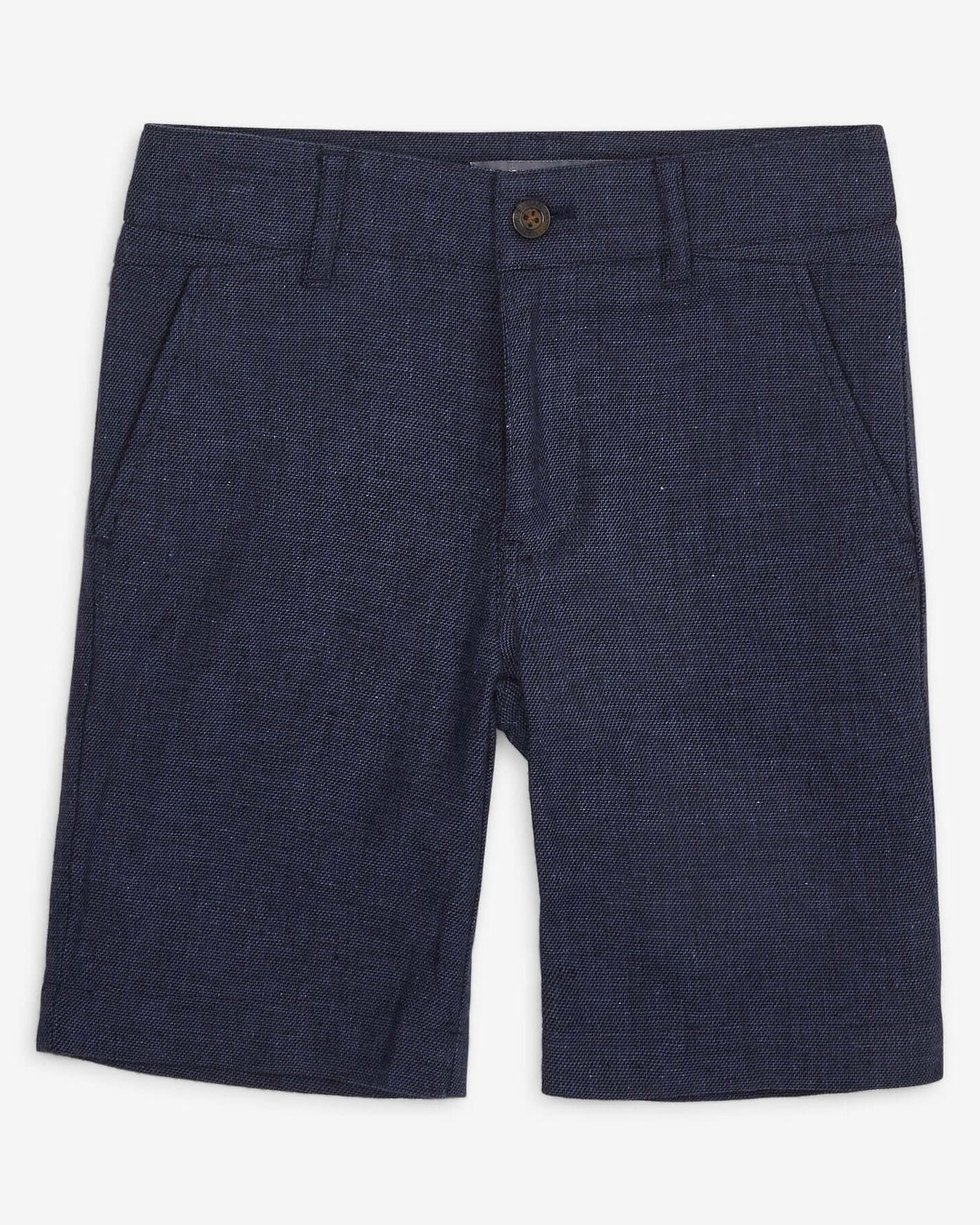 Stylish blue linen trouser shorts, perfect for kids—a chic twist for back-to-school outfits!