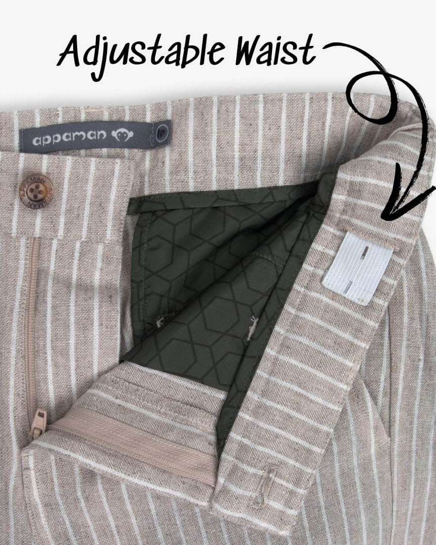 Discover the adjustable waist of our Sand Stripe Trouser Shorts, perfect for cool kids seeking style and comfort!