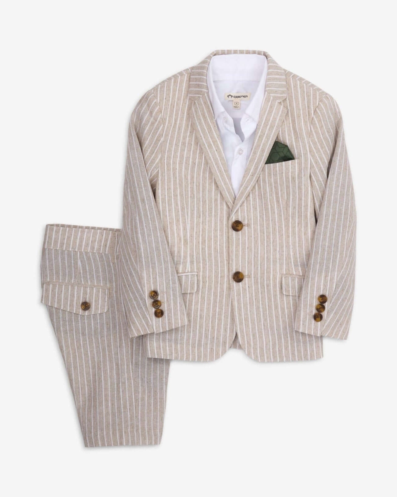 Stylish Sand Stripe trouser shorts suit for kids, perfect blend of comfort and chic for warm-weather adventures.