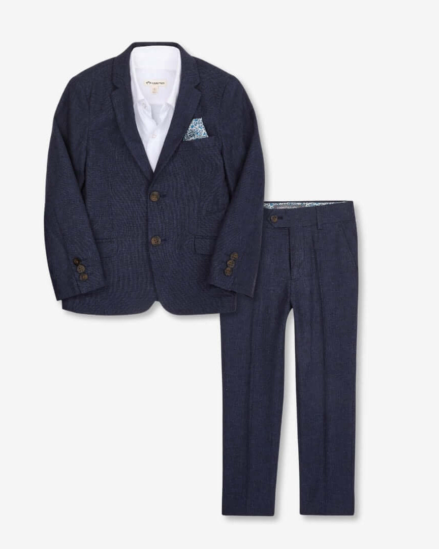 Stylish Blue Nights linen suit set for kids—effortlessly chic for beach days or back-to-school adventures!