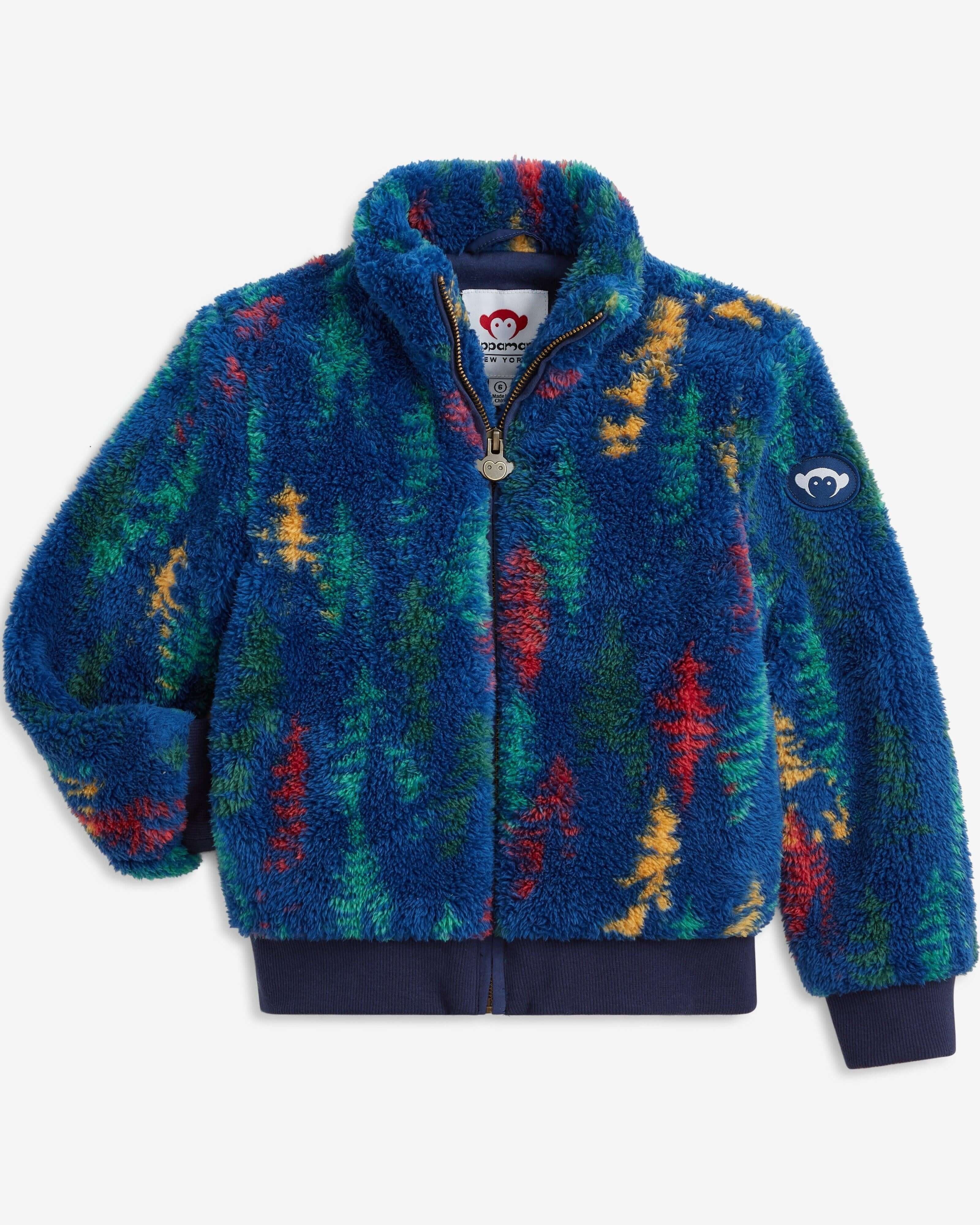 Vibrant kids' Woodland Jacket with a cozy fleece feel, perfect for trendy adventures and stylish back-to-school outfits.