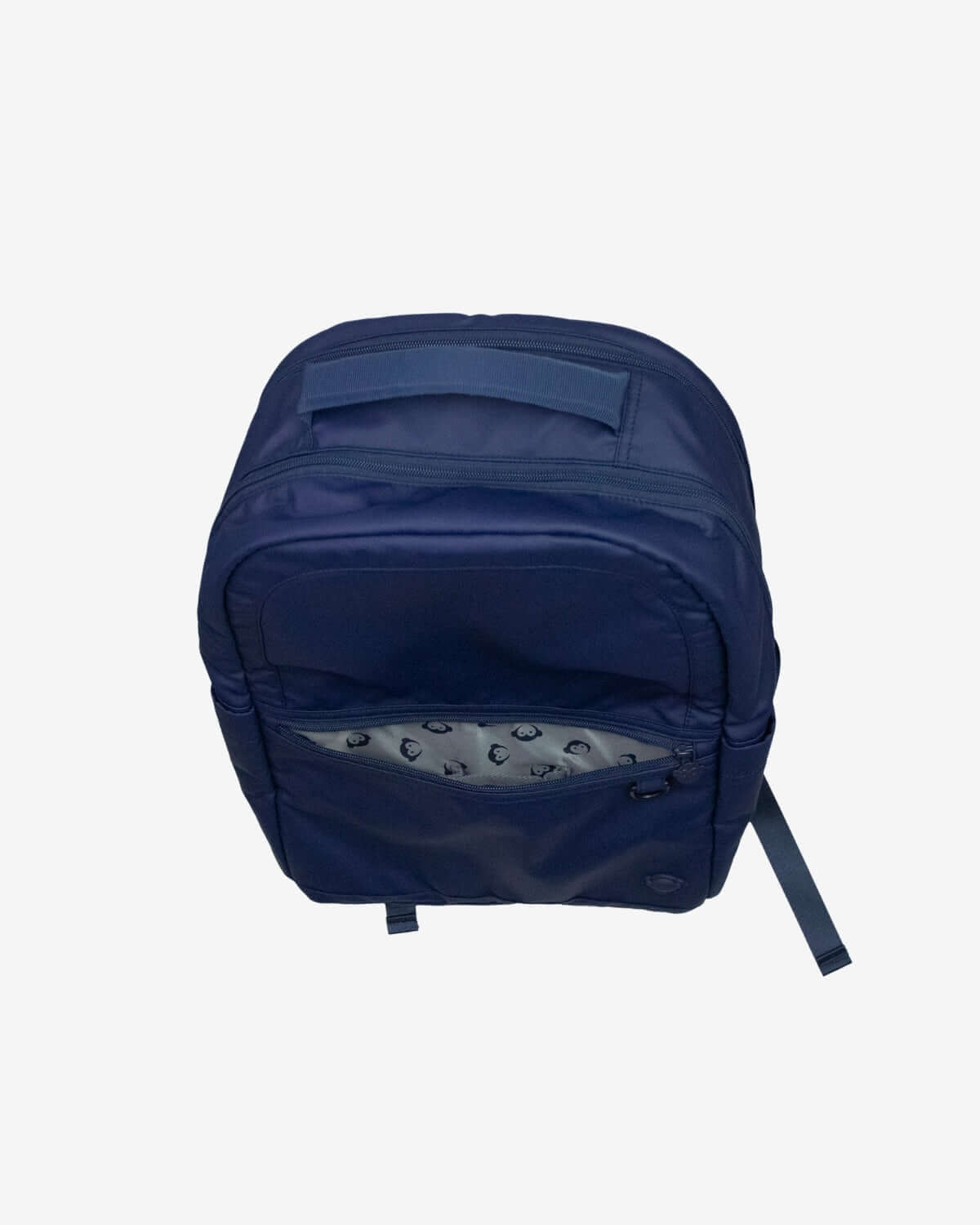 Navy blue backpack on a light gray background