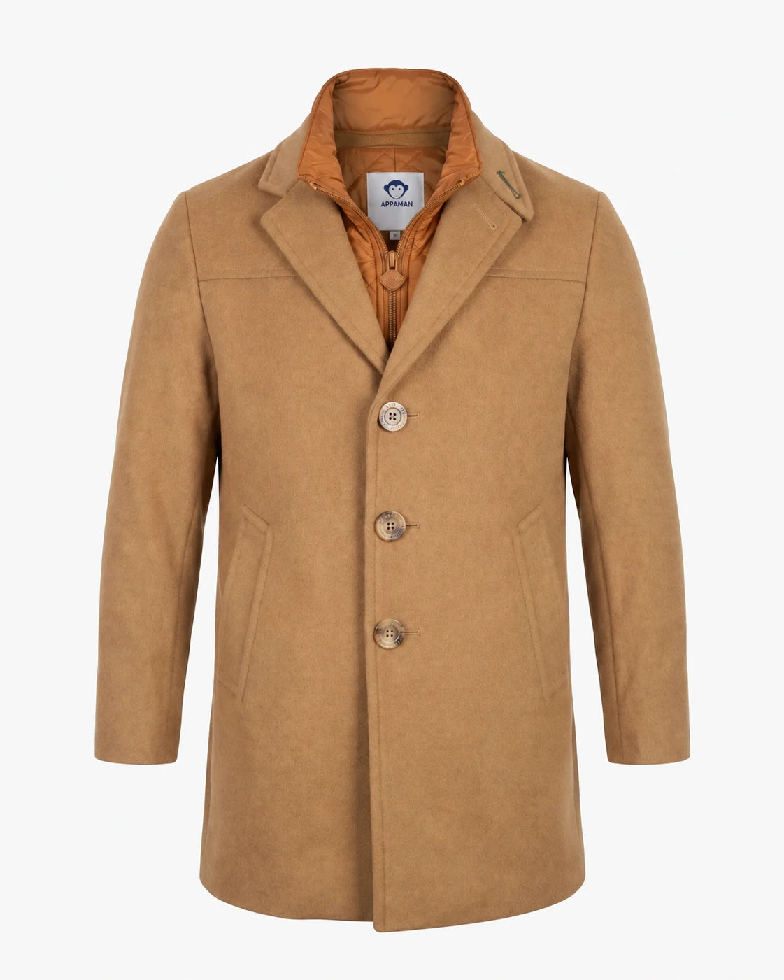 Appaman boys' camel wool coat, front view.