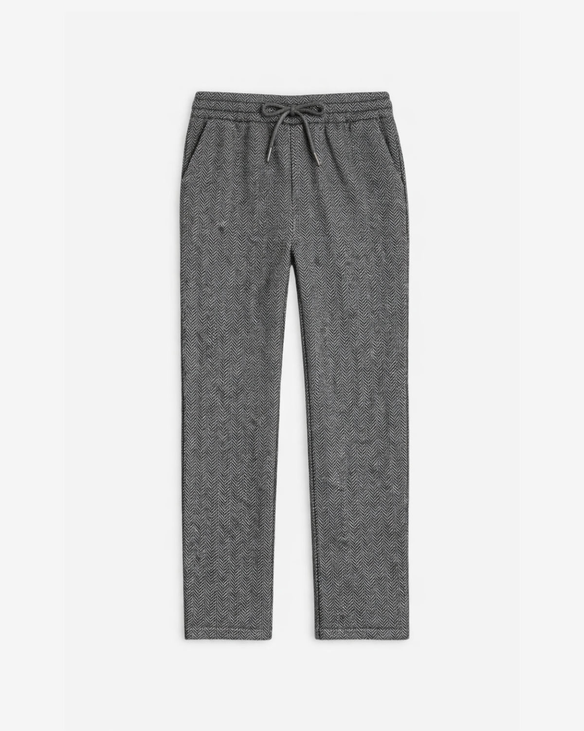 Gray stretchy textured pants on a white background