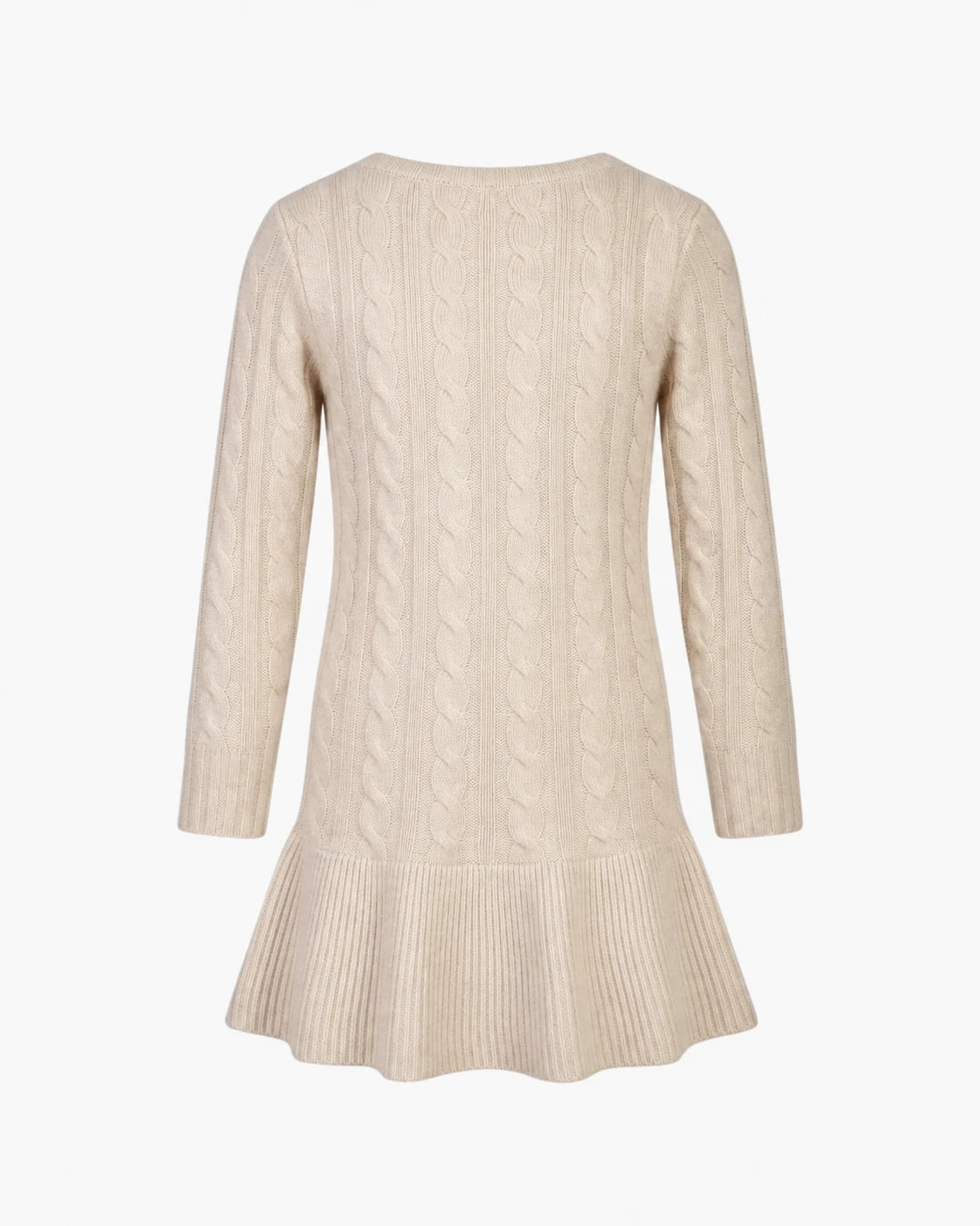 Appaman girls' oatmeal cable knit peplum sweater dress, back view.