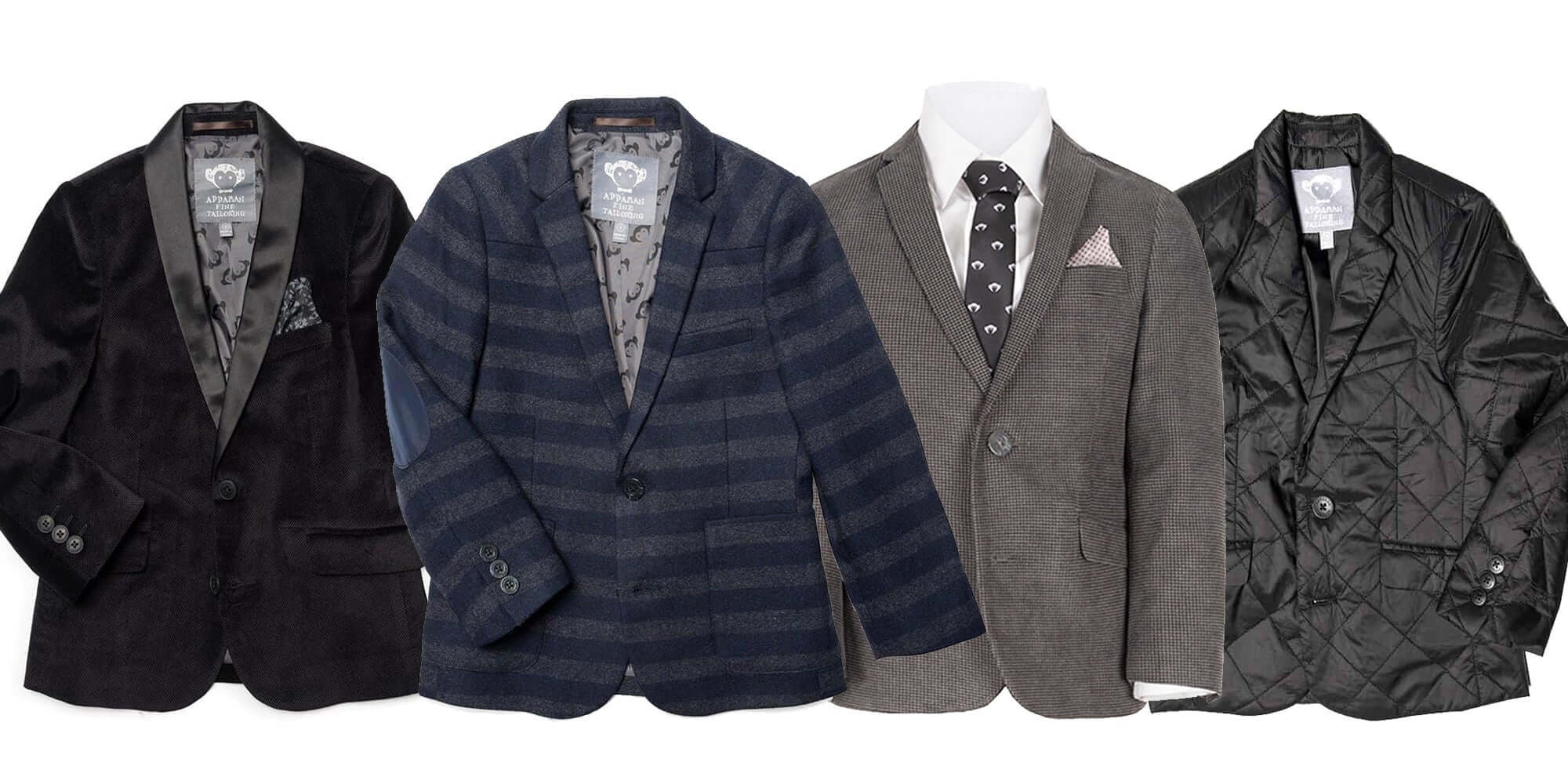 Stylish selection of boys' blazers in various colors and textures, perfect for elevating any kids' outfit!