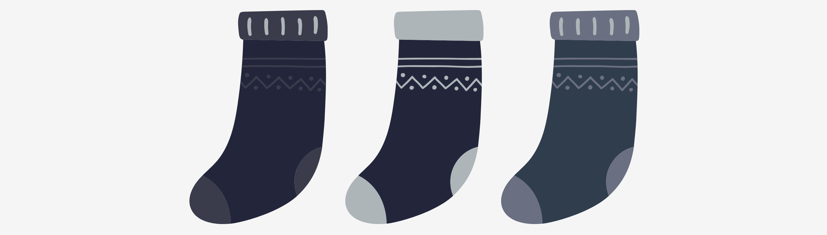 Stylish illustrated socks in navy with fun patterns, perfect for festive stockings this holiday season.