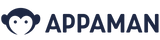 Appaman logo with a stylized monkey face icon on a black background