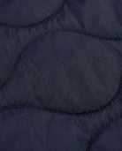 Close-up of a navy blue quilted jacket texture