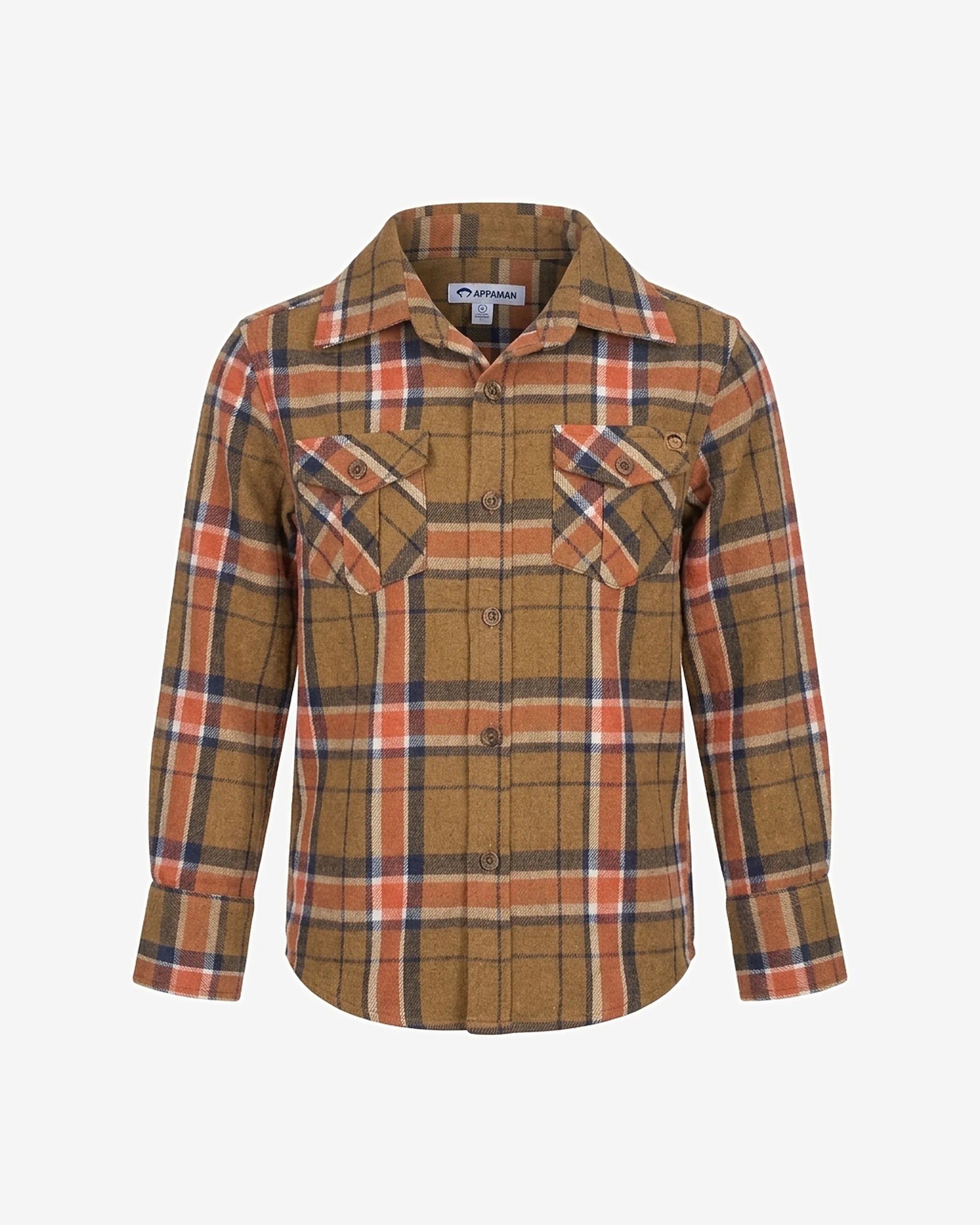Tomato Olive Plaid Flannel Shirt — front