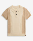 Beige Sweater Knit Polo featuring a collared neckline and button details, made from a soft wool blend.