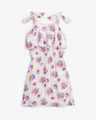 Daisies Leah Layered Dress featuring colorful floral print and adjustable tie straps for girls.