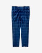 Blue Velvet Windows Suit Pants displayed on a white background, showcasing elegant blue velvet material and classic plaid pattern.