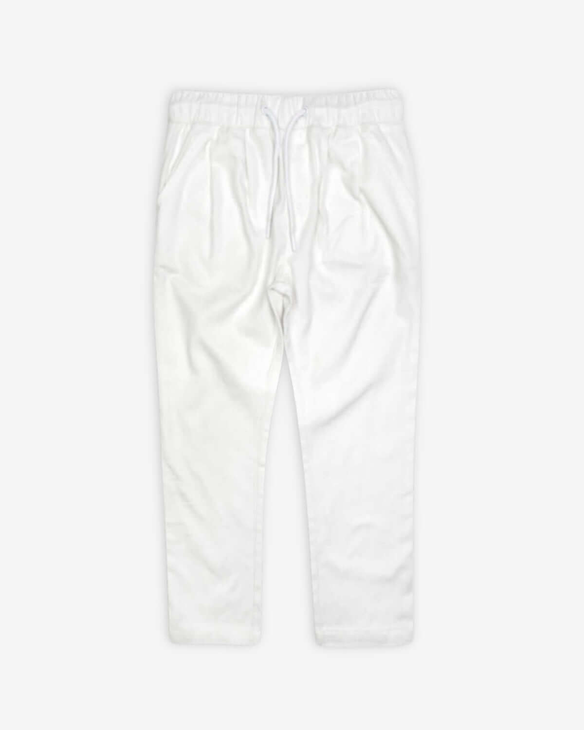 White Resort Pants made from soft cotton for kids' warm weather comfort and style.