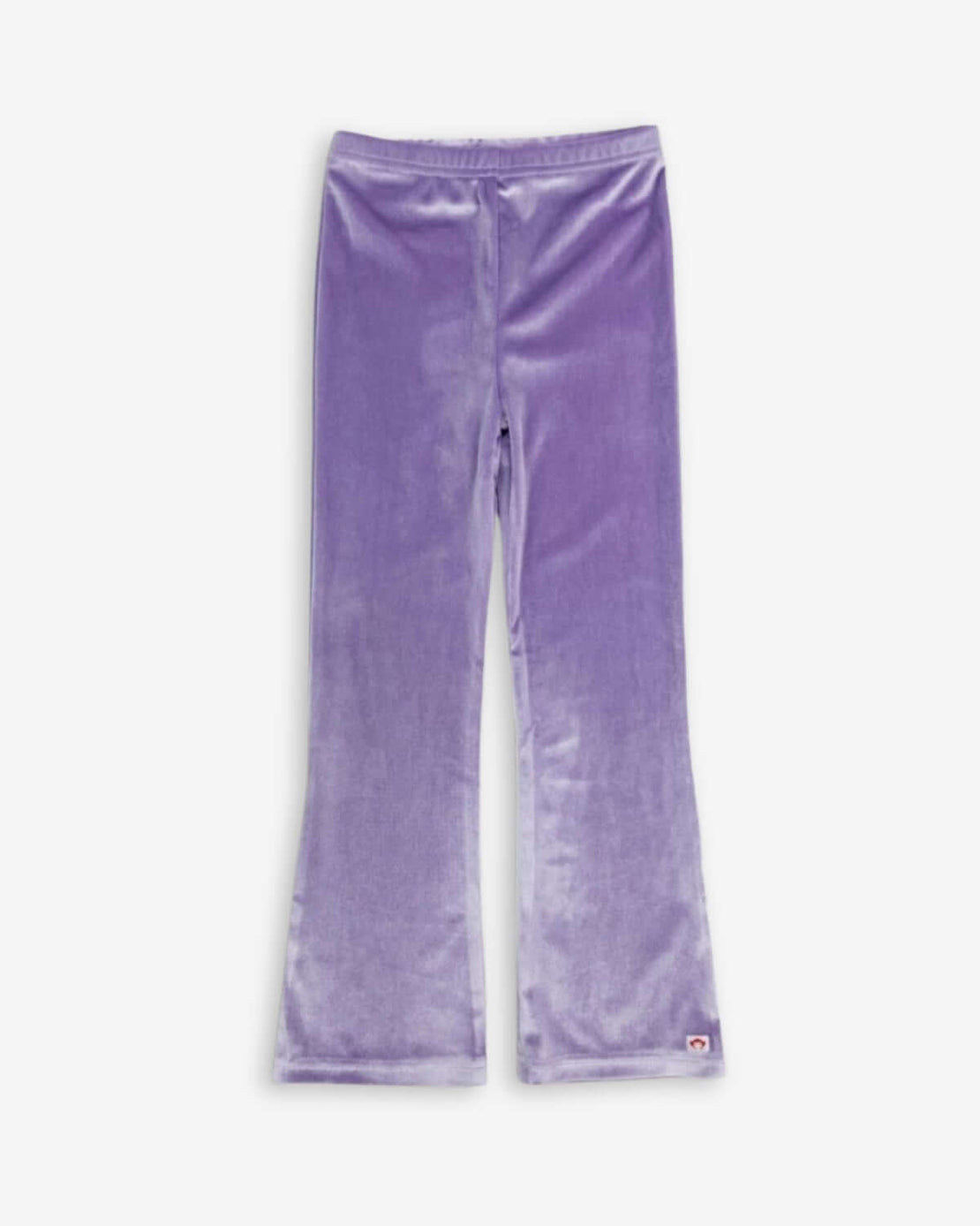 a purple pants with a red logo