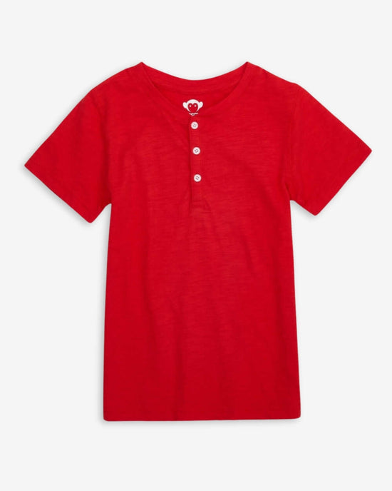 Red Clay Day Party Henley - Short Sleeve Red Shirt with Button Details for Kids