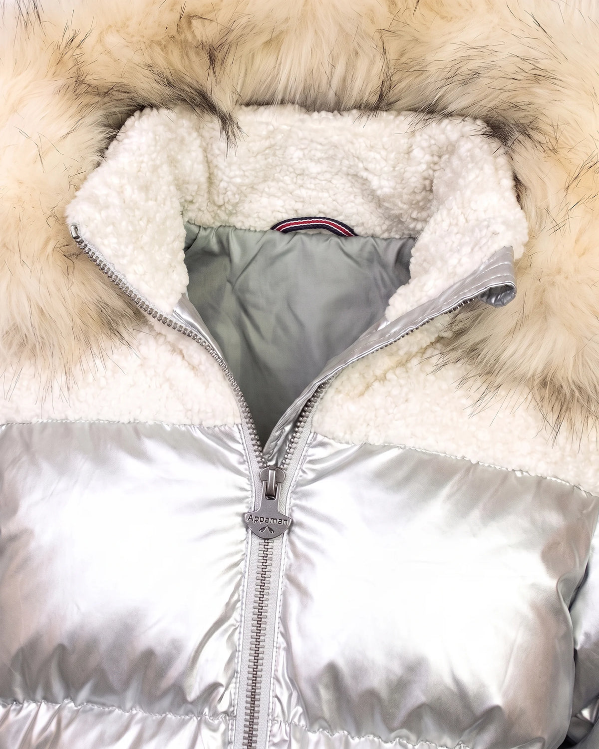 Silver Mixed Media Puffer Coat — detail1