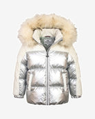 Silver Mixed Media Puffer Coat — front