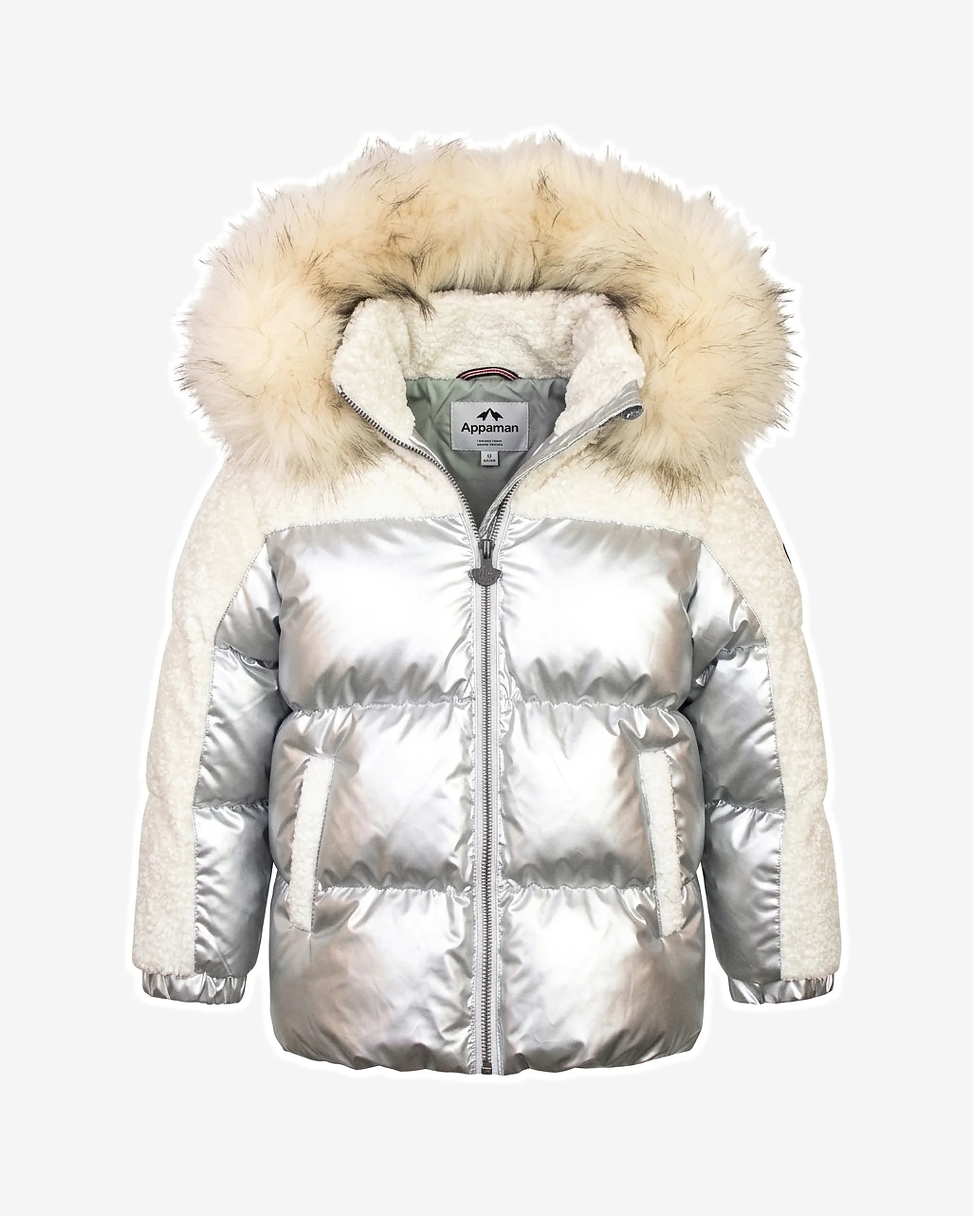 Silver Mixed Media Puffer Coat — front