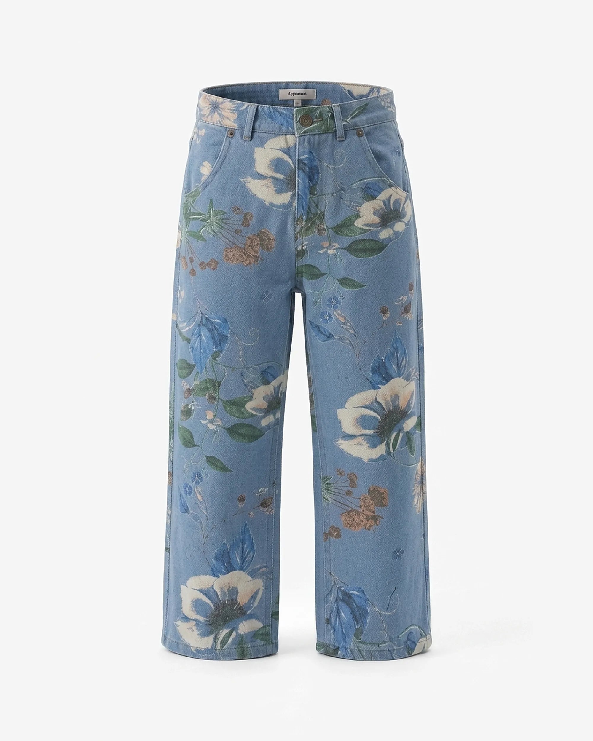 Floral Denim Wide Leg Jeans — front