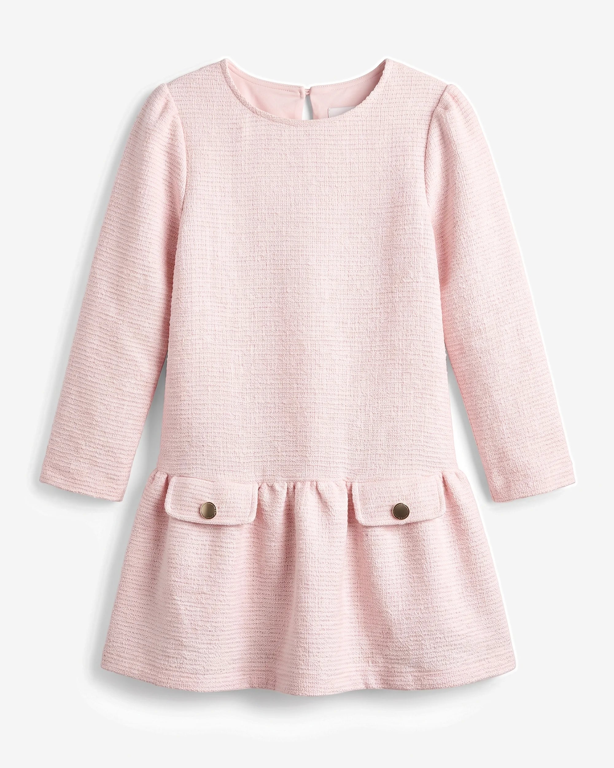 Pink Long Sleeve Drop Waist Dress — front